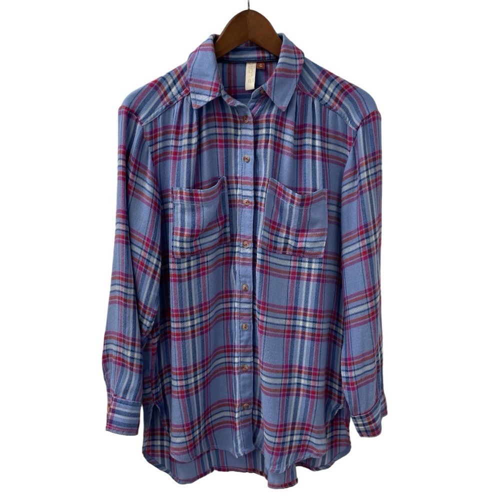 Pilcro Anthropologie Plaid Button Down Shirt Blue Pink White Women’s Size XS
